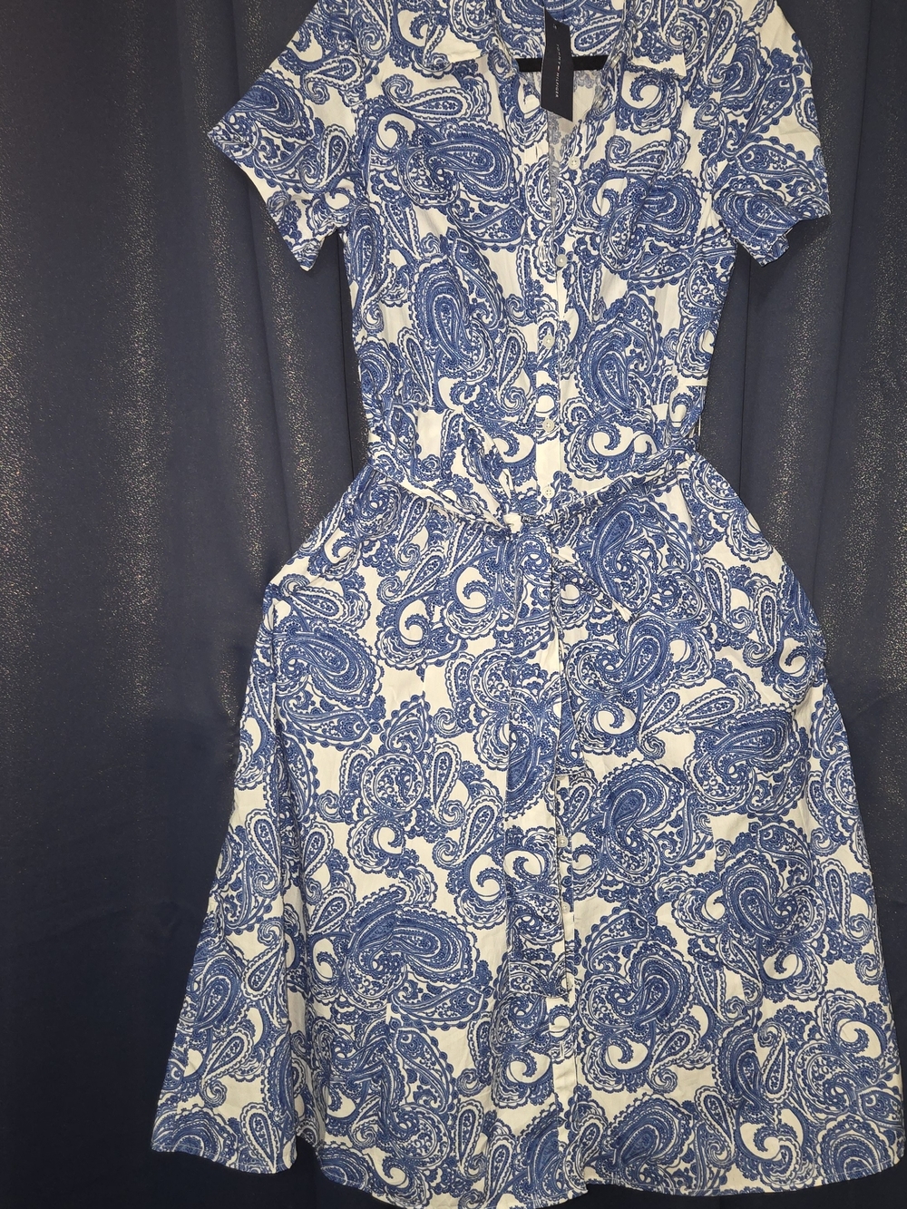 Tommy Hilfiger Blue and White Paisley Midi Shirt Dress